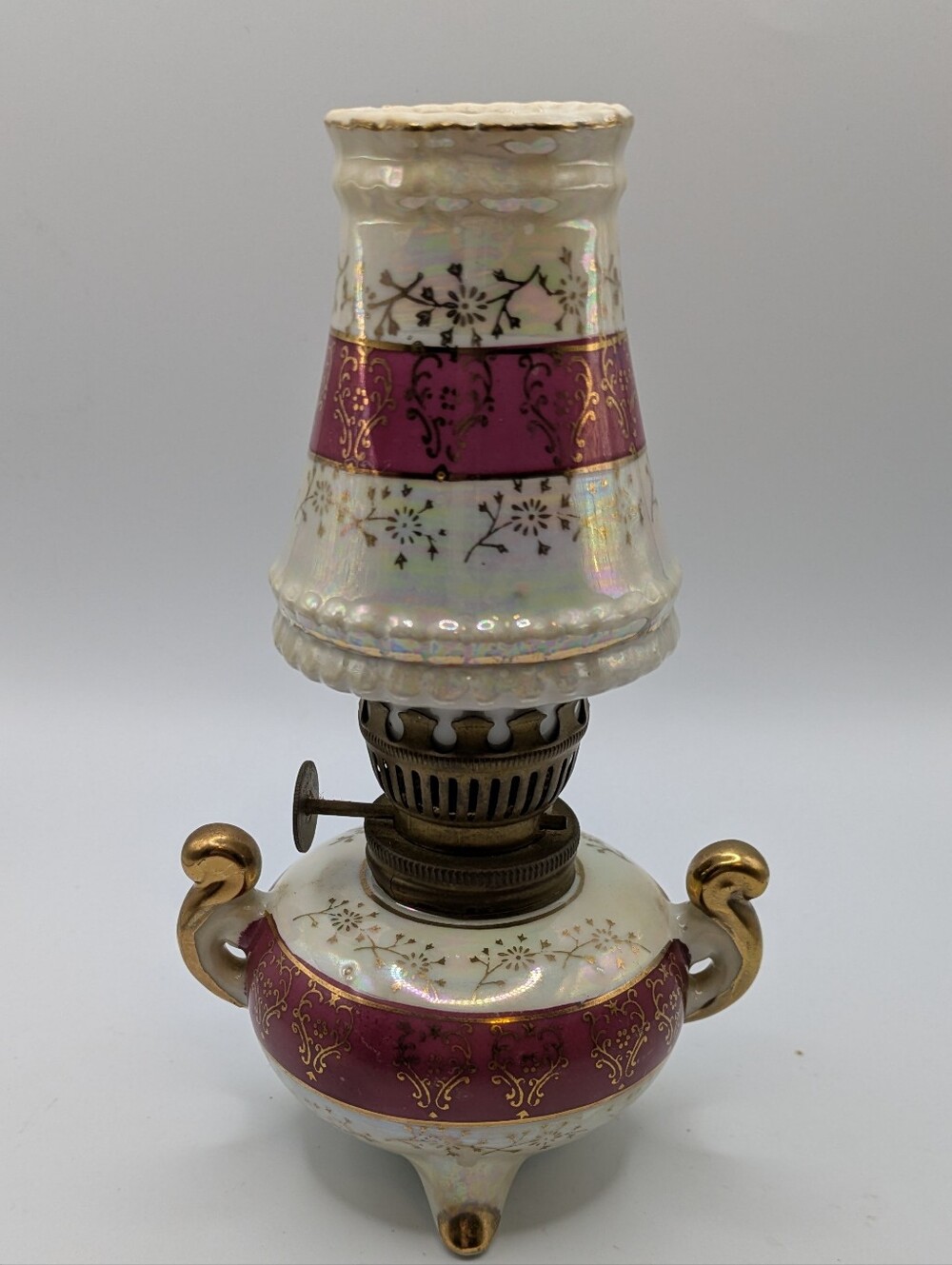 Vintage Japan Small Ceramic Hand Painted  Oil Lamp